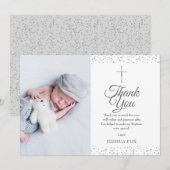 Doop, Doopfoto Modern Zilver Bedankkaart (Voorkant / Achterkant)