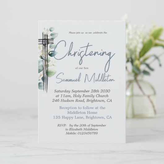 Doop doopjongen Modern Blauw Kruis Kaart (Staand voorkant)