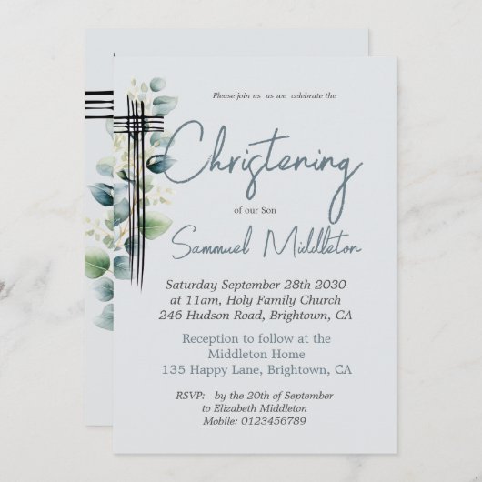 Doop doopjongen Modern Blauw Kruis Kaart (Voorkant / Achterkant)