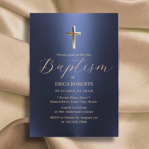 Doop doopkruis Modern Navy Blauw & Goud Kaart