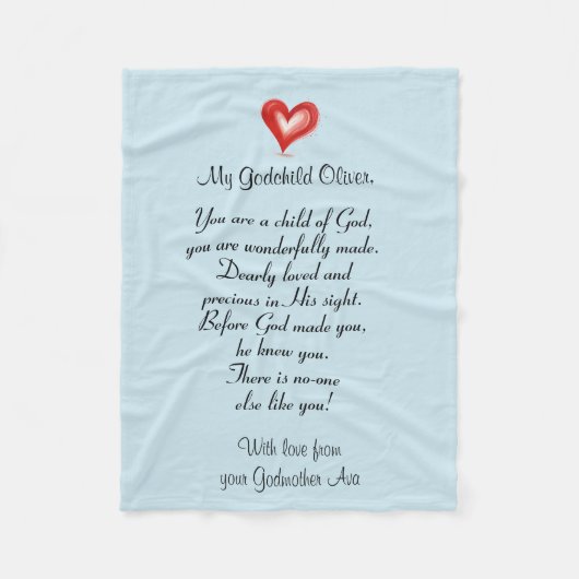 Doop / doopsel cadeau voor Godchild, Custom Fleece Deken (Voorkant)