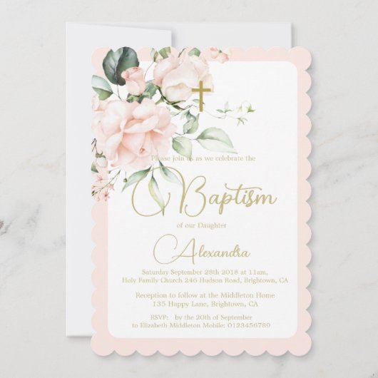 Doop doopsel Rozen roze Elegant Religious Kaart (Achterkant)