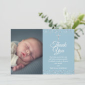 Doop doopsel zilveren harten foto bedankkaart (Staand voorkant)