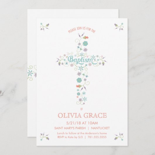 Doop-, doopuitnodigingskaart met kruis kaart (Voorkant / Achterkant)