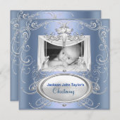 Doop Doping Baby Jongen Zilver Blauw Kruis Kaart (Voorkant / Achterkant)