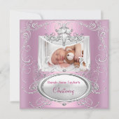 Doop Doping Baby Meisje Zilver Roze Kruis Kaart (Voorkant)