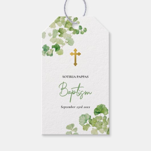 Doop Doping Jongen Meisje Aquarel Groenery Cadeaulabel (Voorkant)