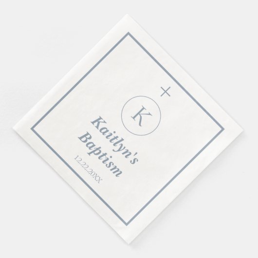 Doop Dusty Blue White Monogram Initialen Elegant Servet (Hoek)