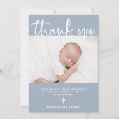 doop | Eenvoudig Minimaal Blauw met Foto Bedankkaart (Voorkant)