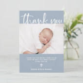 doop | Eenvoudig Minimaal Blauw met Foto Bedankkaart (Staand voorkant)