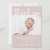 doop | Eenvoudig Minimaal Roze met Foto Bedankkaart (Voorkant)