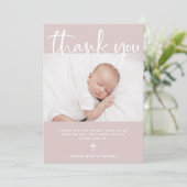 doop | Eenvoudig Minimaal Roze met Foto Bedankkaart (Staand voorkant)