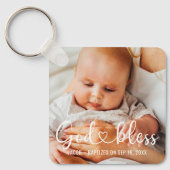 Doop Eenvoudig Modern Hart Baby Foto Sleutelhanger (Voorkant)