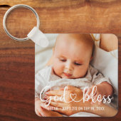 Doop Eenvoudig Modern Hart Baby Foto Sleutelhanger (Voorkant)