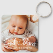 Doop Eenvoudig Modern Hart Baby Foto Sleutelhanger (Achterkant)