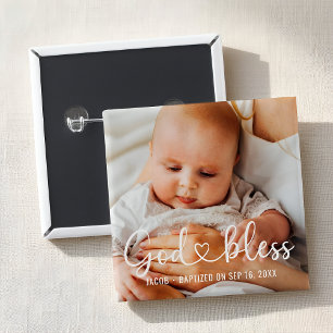 Doop Eenvoudig Modern Hart Baby Foto Vierkante Button 5,1 Cm