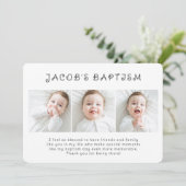 Doop Eenvoudige Moderne Chic Drie Foto Bedankkaart (Staand voorkant)