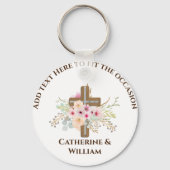 Doop Eerste Communie Bevestiging Bloemstuk Kruis Sleutelhanger (Voorkant)