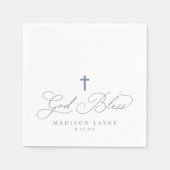 Doop Eerste Communie Dusty Blue God Bless Cross Servet (Voorkant)