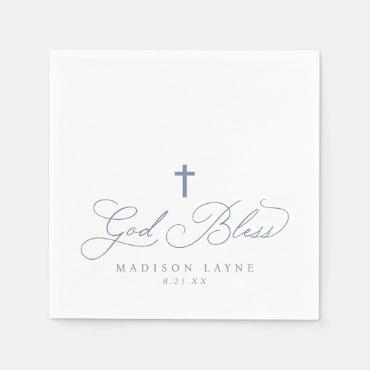 Doop Eerste Communie Dusty Blue God Bless Cross Servet (Voorkant)