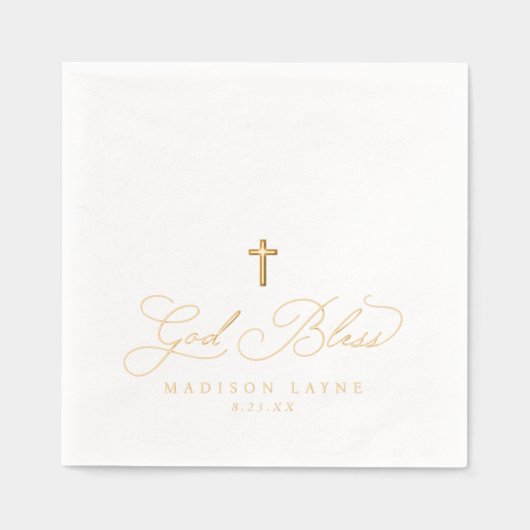 Doop Eerste Communie Goud God Zegen Kruis Folie Servetten (Voorkant)