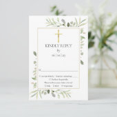 Doop Eerste Communie Groene Decoratie RSVP Kaartje (Staand voorkant)