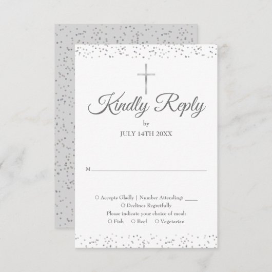 Doop Eerste Heilige Communie Zilver RSVP Kaartje (Voorkant / Achterkant)