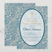 Doop Eerste Verjaardag Blauw Wit Bloemen Marigold Kaart (Voorkant / Achterkant)