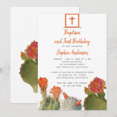 Doop & Eerste Verjaardag Rode Cactus Bloemen Meisj Kaart (Voorkant / Achterkant)