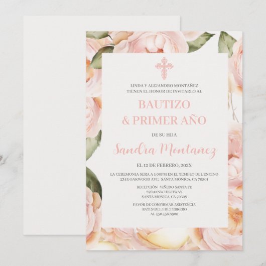 Doop eerste verjaardag Spaanse Uitnodiging voor me (Voorkant / Achterkant)