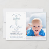 Doop Eerste Verjaardag Uitnodiging, Foto & Kruis Kaart (Voorkant)