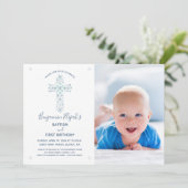 Doop Eerste Verjaardag Uitnodiging, Foto & Kruis Kaart (Staand voorkant)