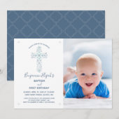 Doop Eerste Verjaardag Uitnodiging, Foto & Kruis Kaart (Voorkant / Achterkant)