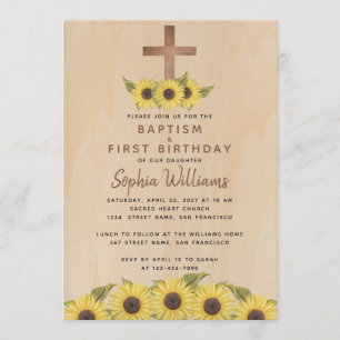 Doop Eerste Verjaardag Zonnebloem Hout Kruis Rusti Kaart