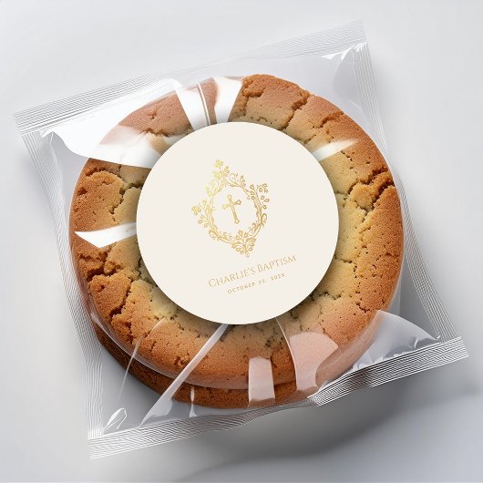 Doop Elegant Crest Ivory Faux Gold Folie Ronde Sticker