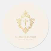Doop Elegant Crest Ivory Faux Gold Folie Ronde Sticker (Voorkant)