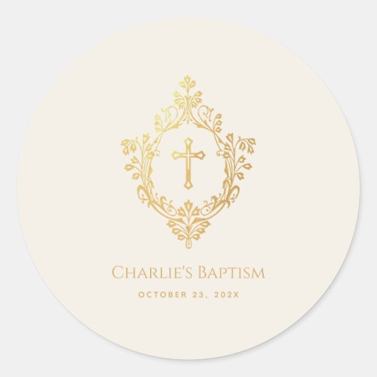 Doop Elegant Crest Ivory Faux Gold Folie Ronde Sticker (Voorkant)
