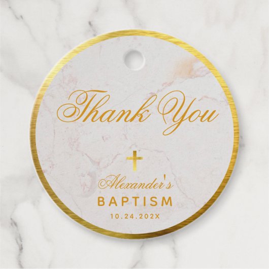 Doop Elegant Marmer Faux Gouden Folie Dank u Bedankjes Labels (Voorkant)