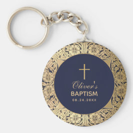 Doop Elegant Navyblauw Vintage Goud Rozen Sleutelhanger