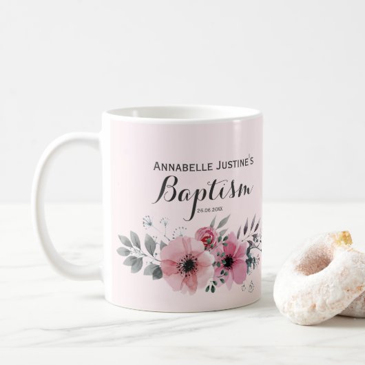 Doop Elegant Roze Bloemen Koffiemok (Met donut)