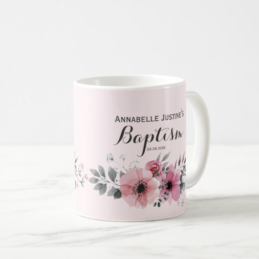 Doop Elegant Roze Bloemen Koffiemok (Voorkant rechts)