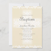 Doop Elegant Wit Beige Damask Christelijk Cross Kaart (Voorkant)