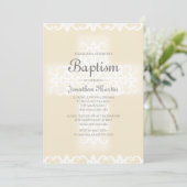 Doop Elegant Wit Beige Damask Christelijk Cross Kaart (Staand voorkant)