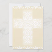 Doop Elegant Wit Beige Damask Christelijk Cross Kaart (Achterkant)