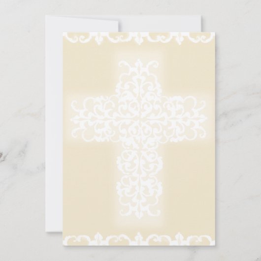 Doop Elegant Wit Beige Damask Christelijk Cross Kaart (Achterkant)