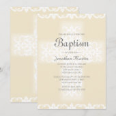 Doop Elegant Wit Beige Damask Christelijk Cross Kaart (Voorkant / Achterkant)