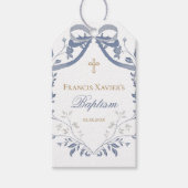 Doop elegante blauwe boog cadeaulabel (Voorkant)