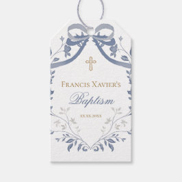 Doop elegante blauwe boog cadeaulabel