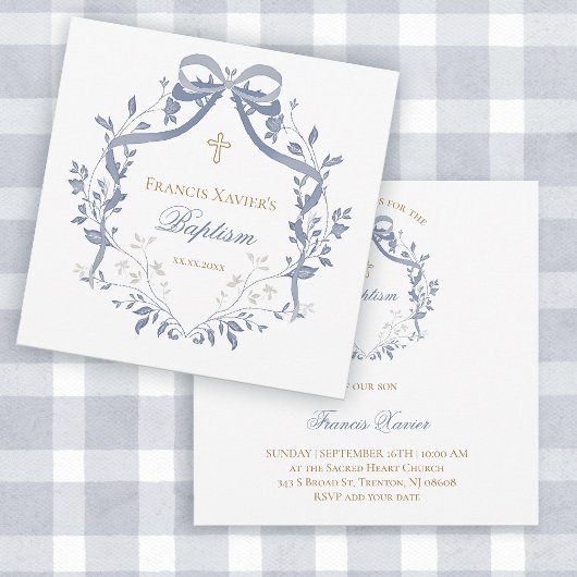 Doop elegante blauwe strik kaart
