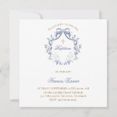 Doop elegante blauwe strik kaart (Achterkant)